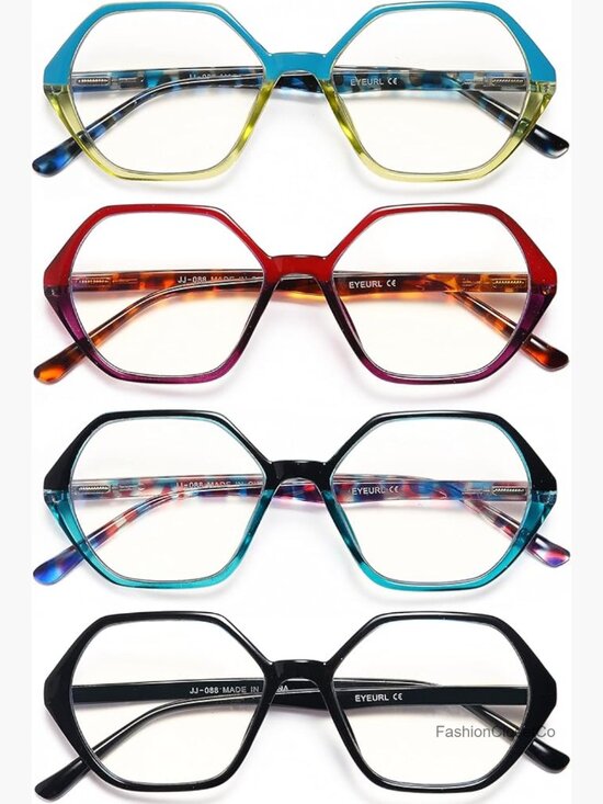 4-Pack Blue Light Blocking Reading Glasses Diamond-Shaped Frame Spring Hinge